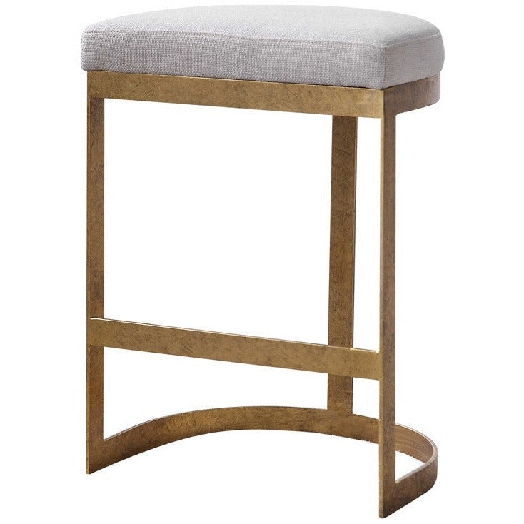 Uttermost Ivanna Off White Linen Performance Fabric Counter Stool With Antiqued Gold Iron Base - Image 2