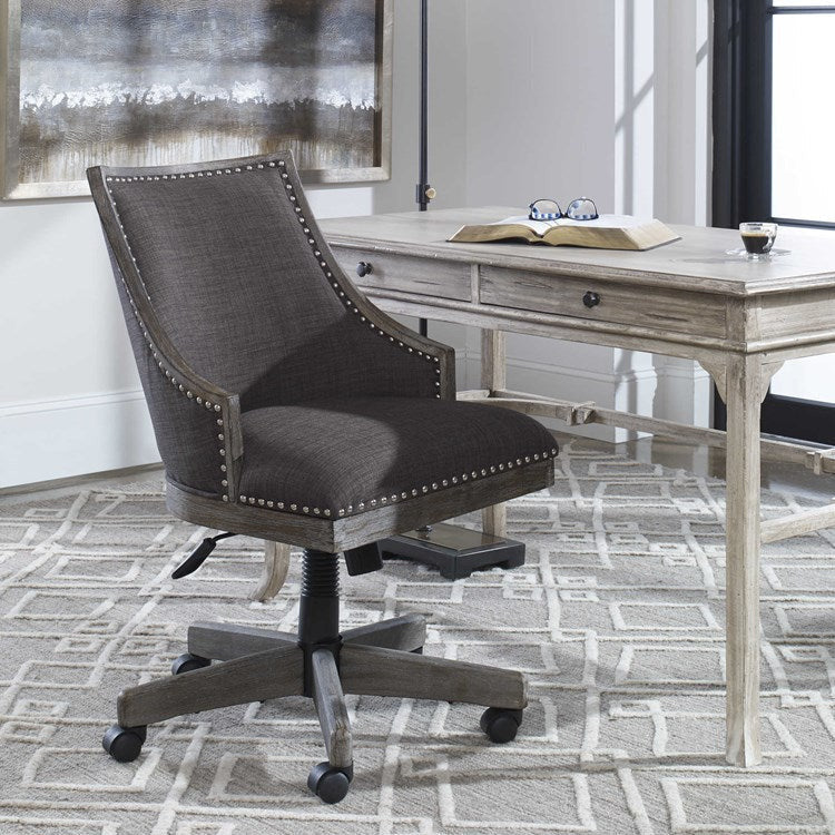 Uttermost Aidrian Charcoal Gray Linen Desk Chair - Image 1