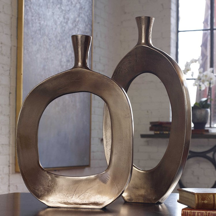 Uttermost Kyler Set of 2 Bronze Sculptural Vases - Image 1