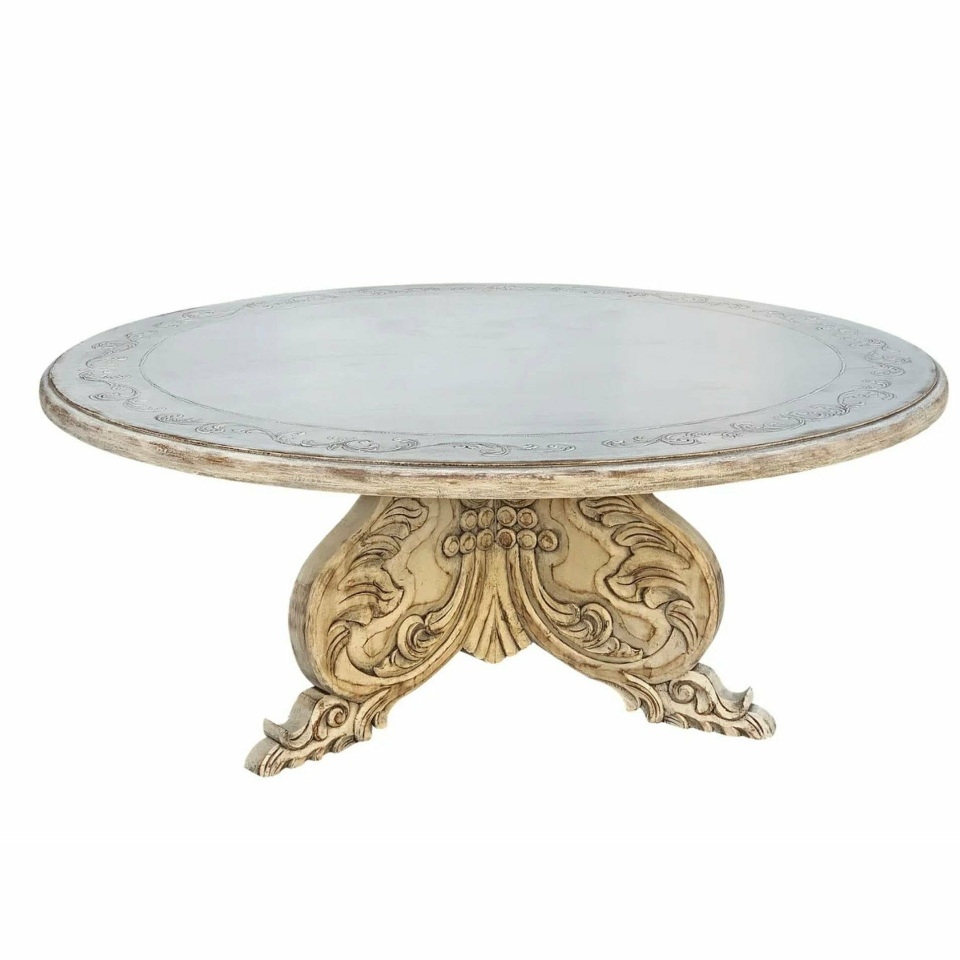 Casa Bonita Peruvian Hand-Painted Carved Wood Florence 60” Round Dining Table