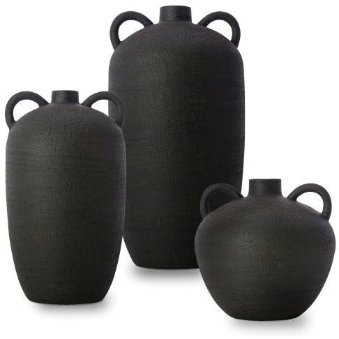 Surya Acanceh Collection Set of 3 Modern Black Ceramic Vases CCH-003 - Image 1