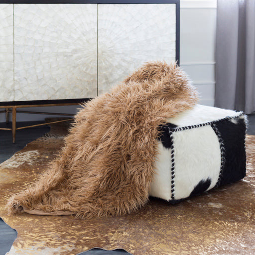 Surya Ranger Modern Hair On Hide Black And Off-White Cowhide Leather Pouf Ottoman RRPF-002 - Image 3