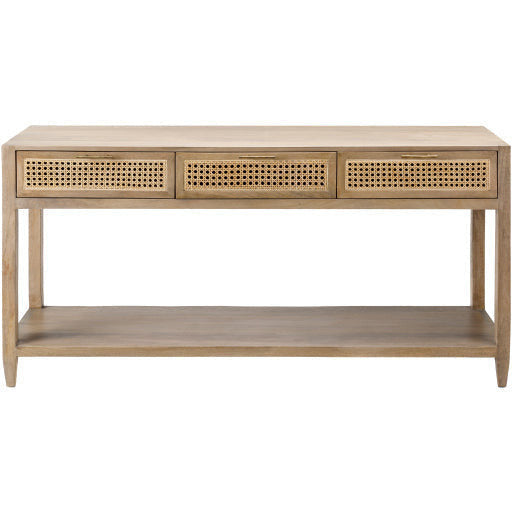 Surya Etewah Modern Rattan With Wood Base Three Drawer Console Table ETW-003 - Image 1