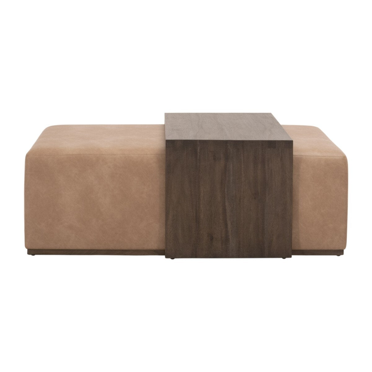 Essentials For Living Dovetail Upholstered Coffee Table ~ Ivanhoe Toast, Burnished Brown Acacia - Image 1