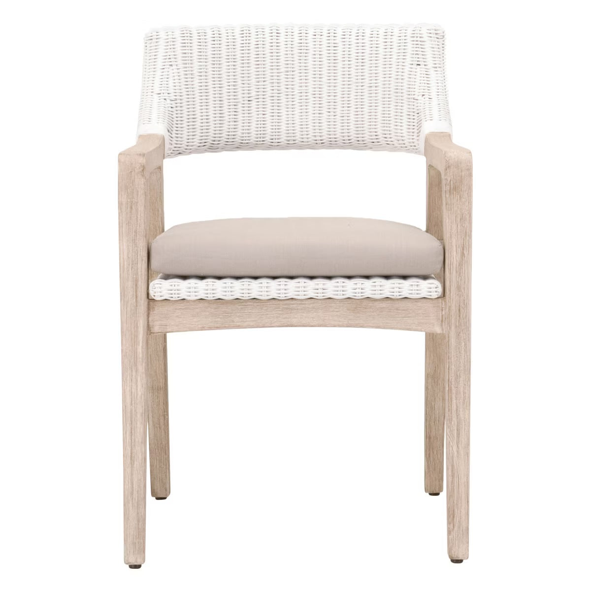 Essentials For Living Lucia Arm Dining Chair ~ White Rattan, Light Gray With Natural Gray Mahogany Frame - Image 1