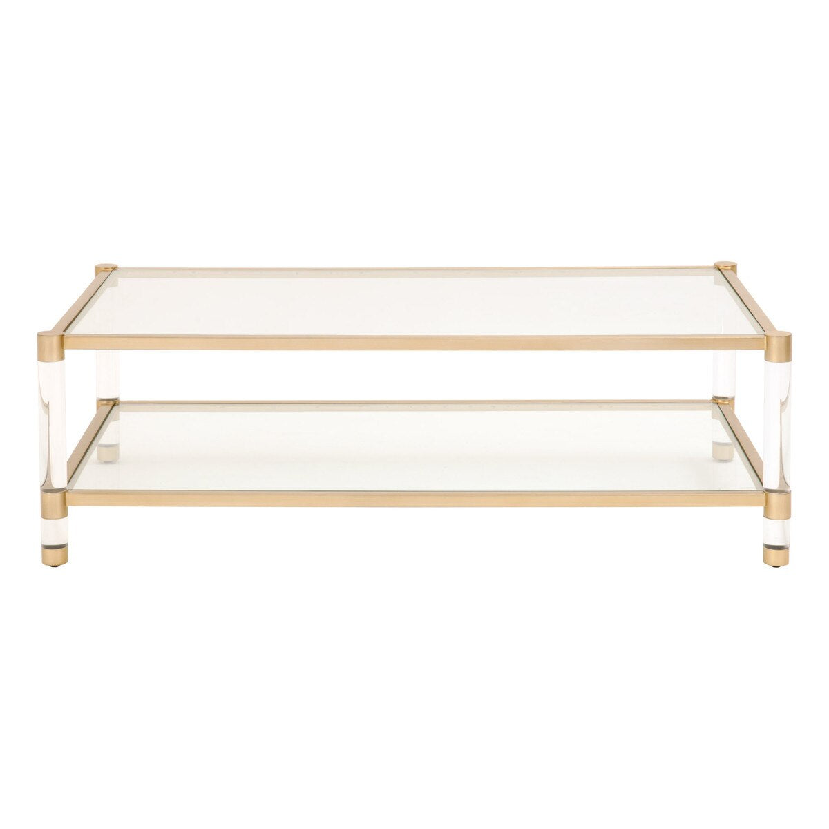 Essentials For Living Nouveau Coffee Table ~ Brushed Brass, Lucite, Clear Glass - Image 1