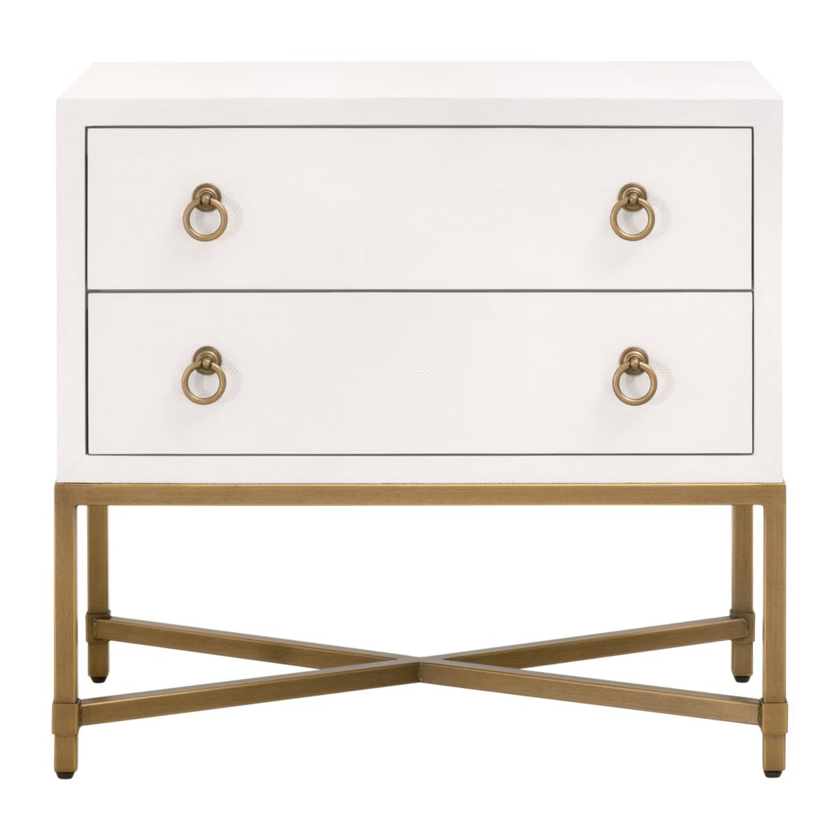 Essentials For Living Strand Shagreen 2-Drawer Nightstand ~ Pearl Shagreen, Brushed Gold Hardware - Image 1