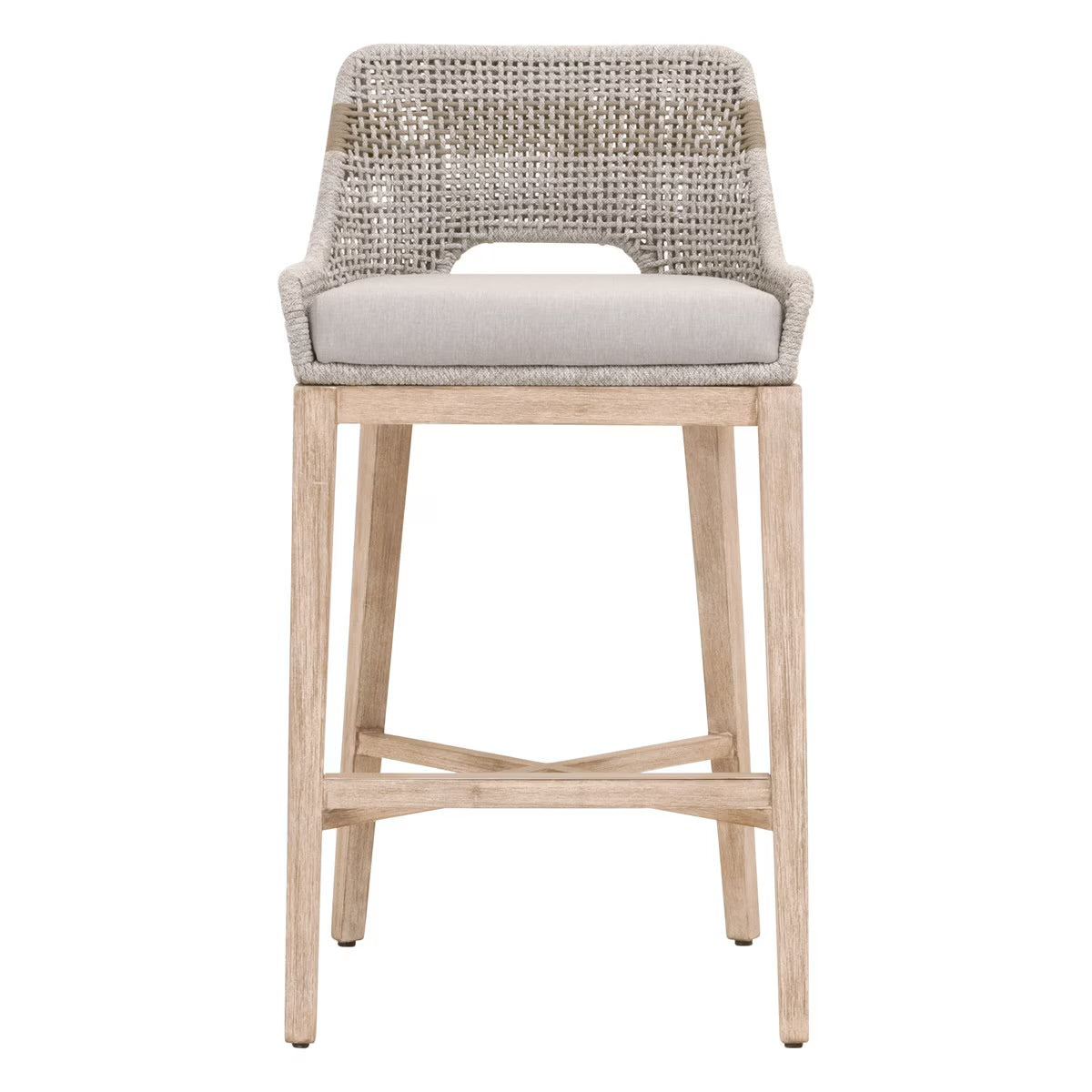 Essentials For Living Tapestry Barstool ~ Taupe & White Flat Rope, Taupe Stripe, Performance Pumice With Natural Gray Mahogany Frame - Image 1