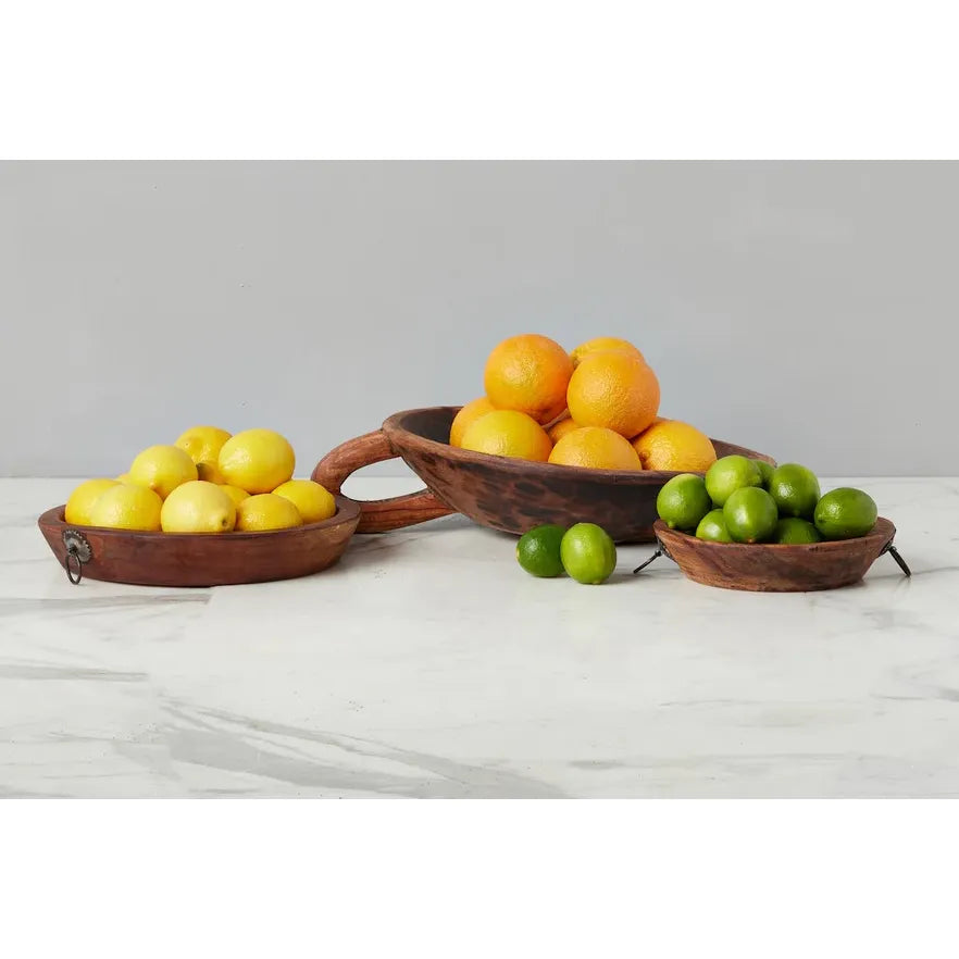 etúHOME Vintage Wood Bowl with Iron Handle, Medium ~ IN-STORE PURCHASE ONLY - Image 1