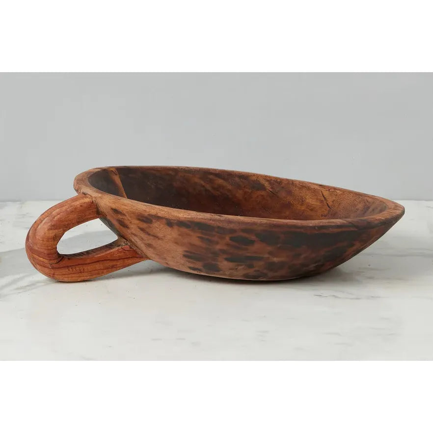 etúHOME Vintage Wood Bowl, Carved Handle ~ IN- STORE PURCHASE ONLY - Image 1