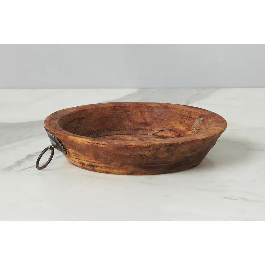 etúHOME Vintage Wood Bowl with Iron Handle, Small ~ IN-STORE PURCHASE ONLY