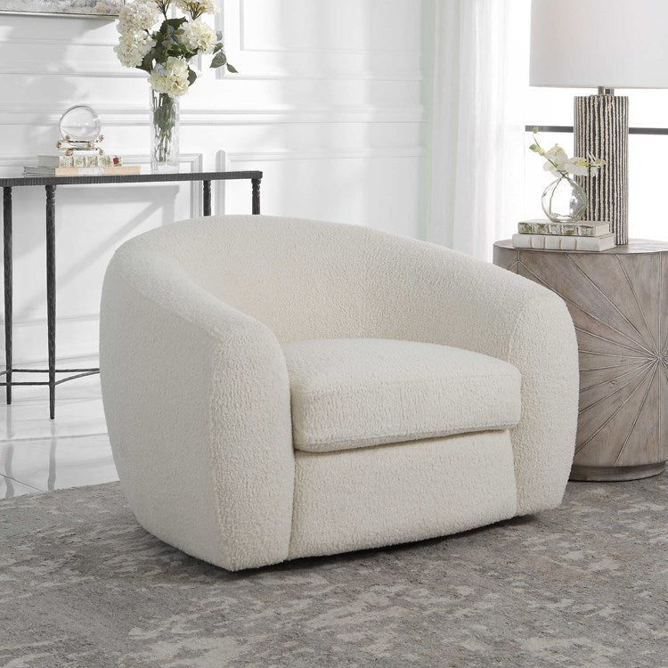 Uttermost Capra Luxe Off-White Faux Shearling Curved Swivel Chair - Image 3