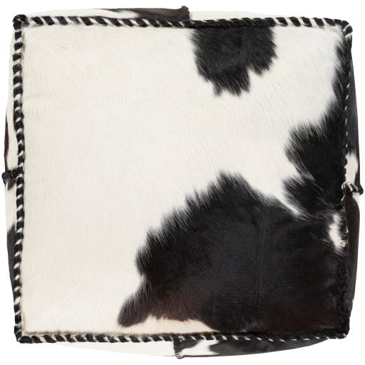 Surya Ranger Modern Hair On Hide Black And Off-White Cowhide Leather Pouf Ottoman RRPF-002 - Image 2