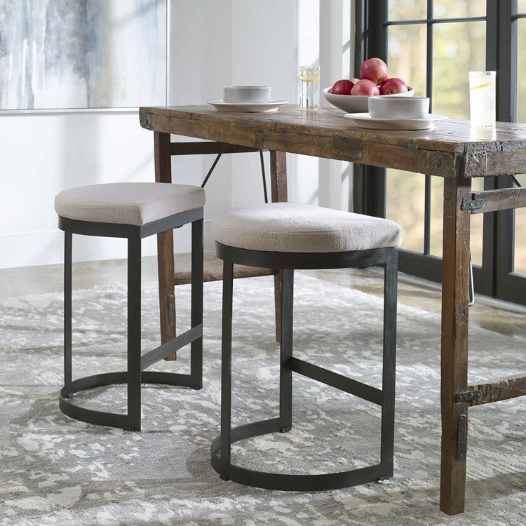 Uttermost Ivanna Off White Linen Performance Fabric Counter Stool With Matte Black Iron Base - Image 3