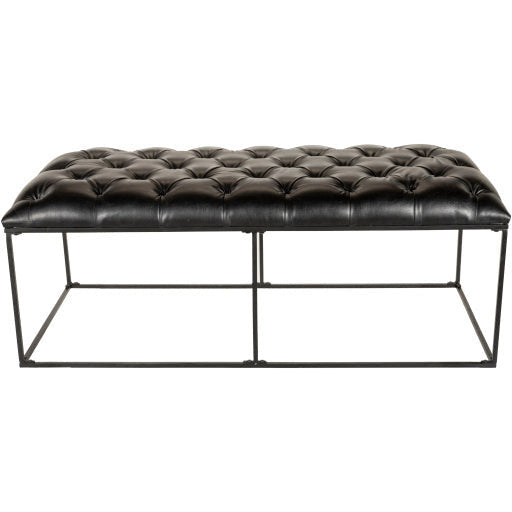 Surya Savoy Modern Black Faux Leather Tufted Bench With Black Metal Base SVY-002 - Image 3