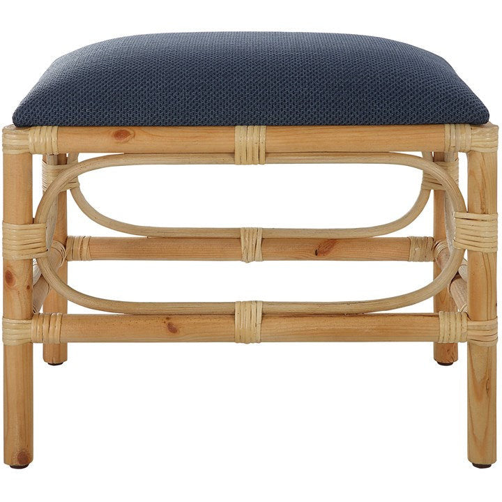 Uttermost Laguna Navy Blue Fabric Seat Cushion Coastal Rattan Small Bench - Image 2