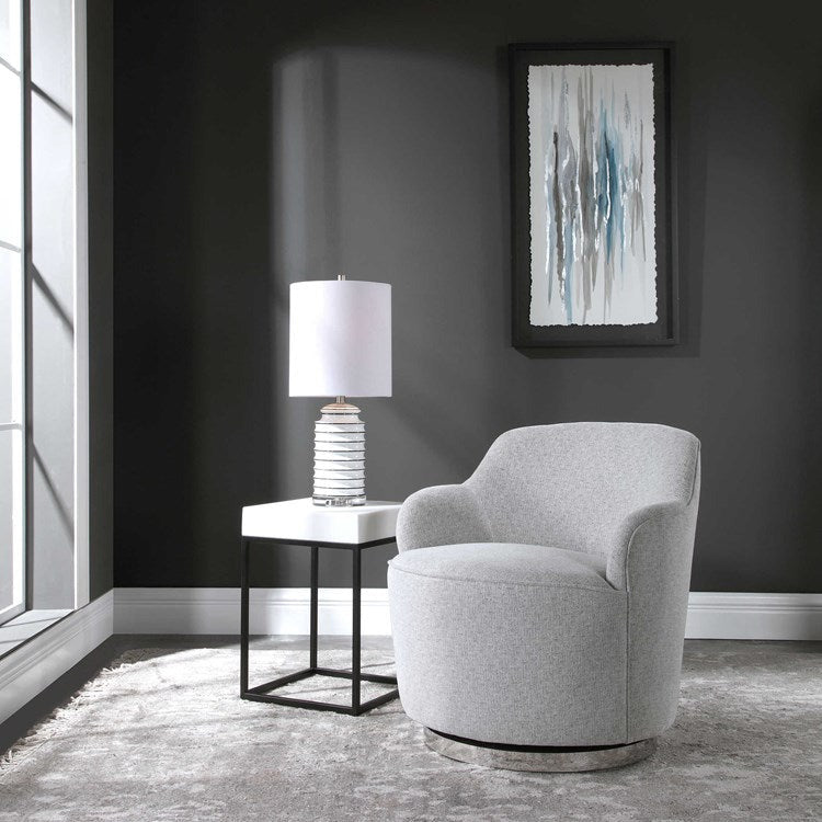 Uttermost Hobart Stone Linen Swivel Chair With Stainless Steel Base - Image 2