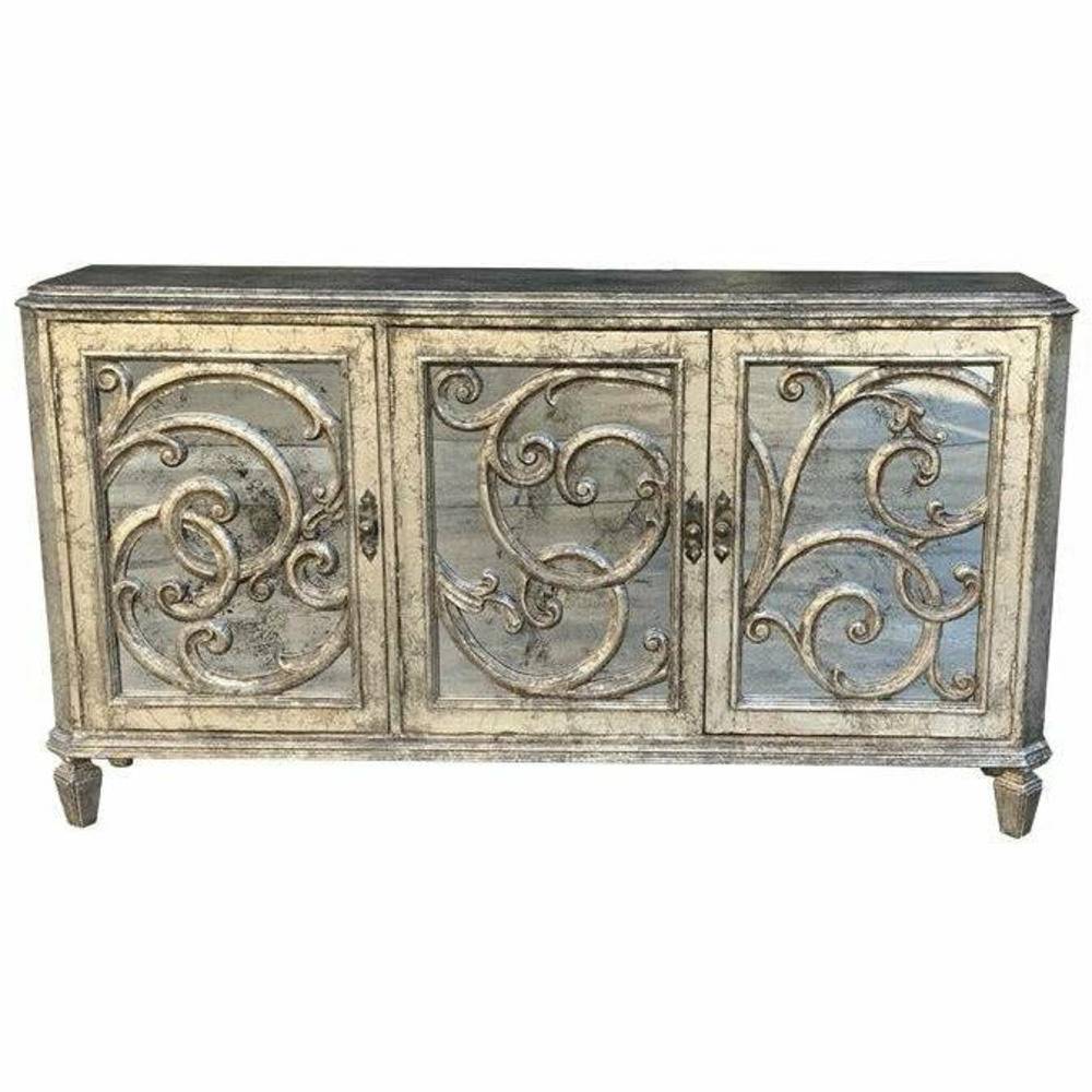 Casa Bonita Peruvian Hand-Painted Carved Wood and Antiqued Mirror Magdalena Buffet - Image 1