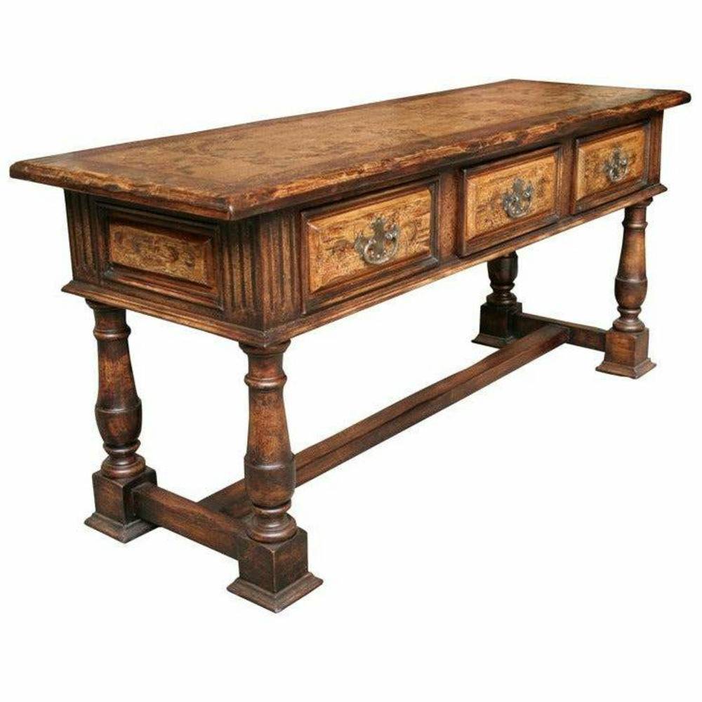 Casa Bonita Peruvian Hand-Painted Carved Wood Provencal Console Table - Image 1