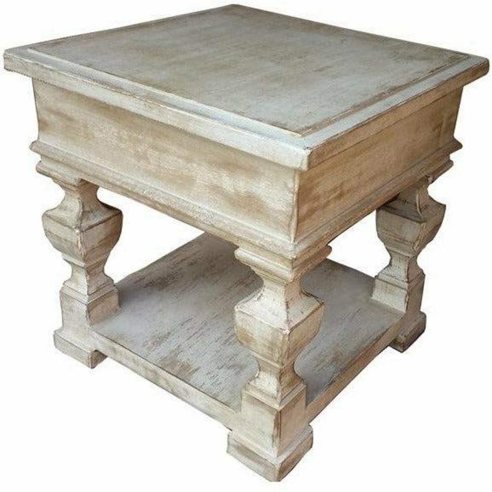 Casa Bonita Furniture Peruvian Hand-Painted Carved Wood Casa Blanca End Table - Image 1