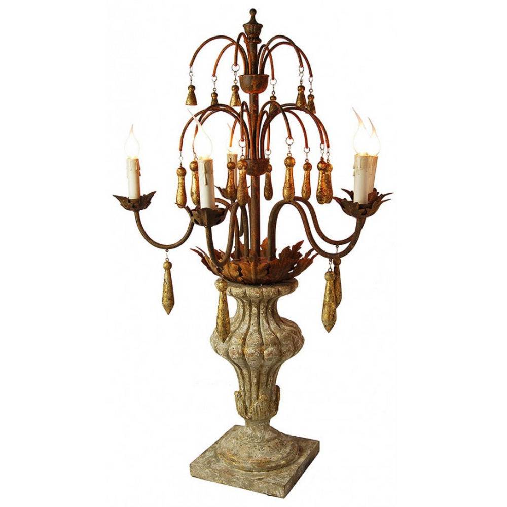 Provence Home Distressed French Grey & Gold Carved Wood Candelabra With Antiqued Metal Arms - Image 1