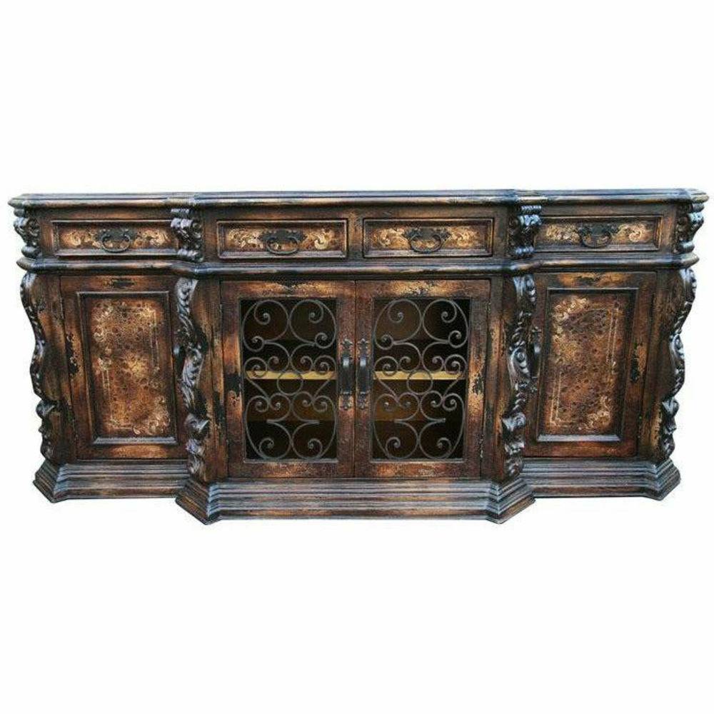 Casa Bonita Peruvian Hand-Painted Carved Wood and Hand Forged Iron San Antonio Large Buffet - Image 1