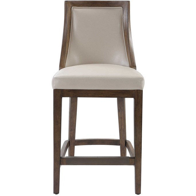 Uttermost Purcell Cappuccino Pebbled Faux Leather Counter Stool With Walnut Wood Frame - Image 2
