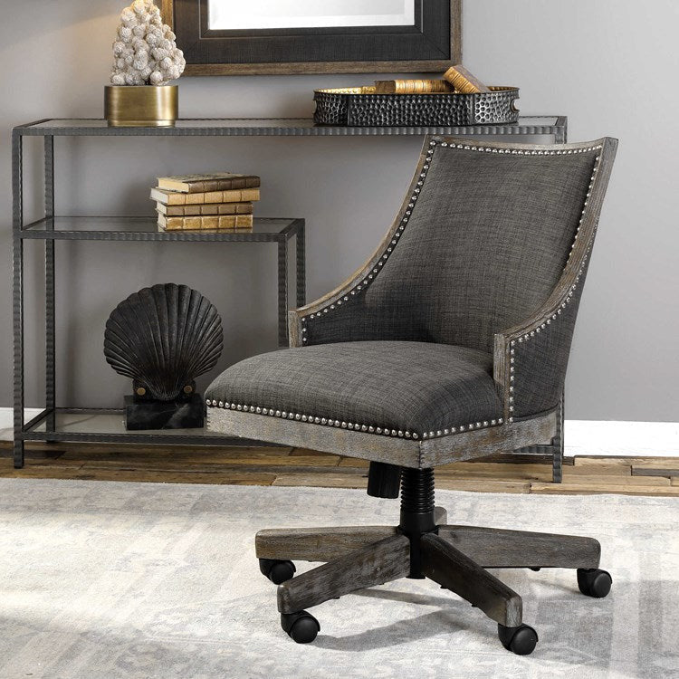 Uttermost Aidrian Charcoal Gray Linen Desk Chair - Image 3