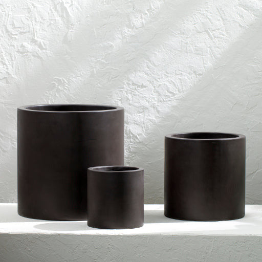 Surya Seastone Collection Modern Set of 3 Brushed Matte Charcoal Concrete Outdoor Floor Vases SST-008 - Image 1