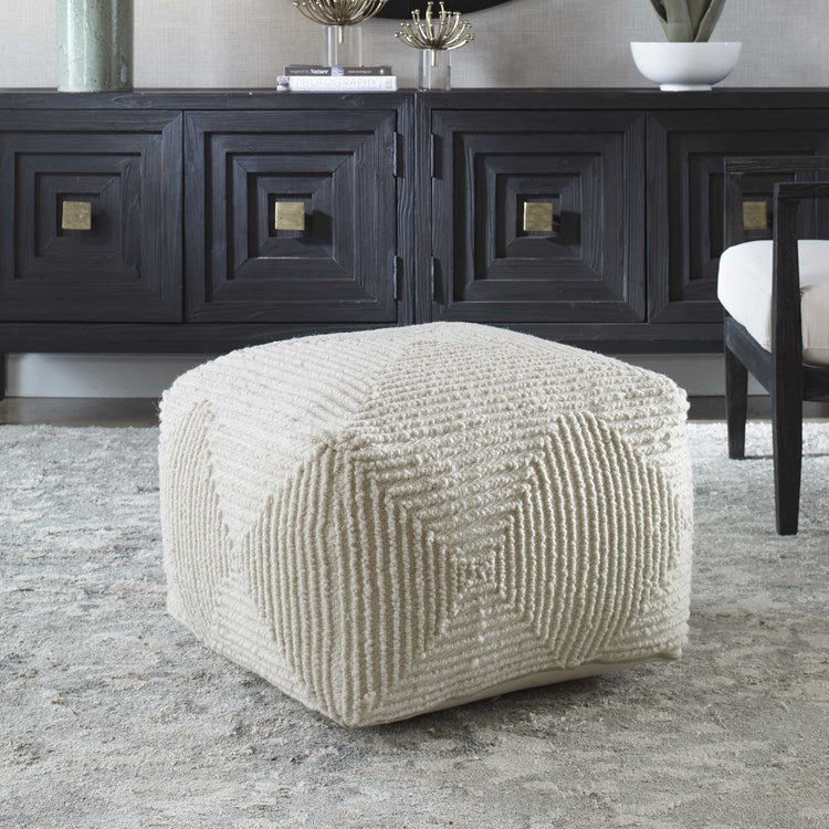 Uttermost Sovanna Handwoven Soft Ivory Wool Pouf