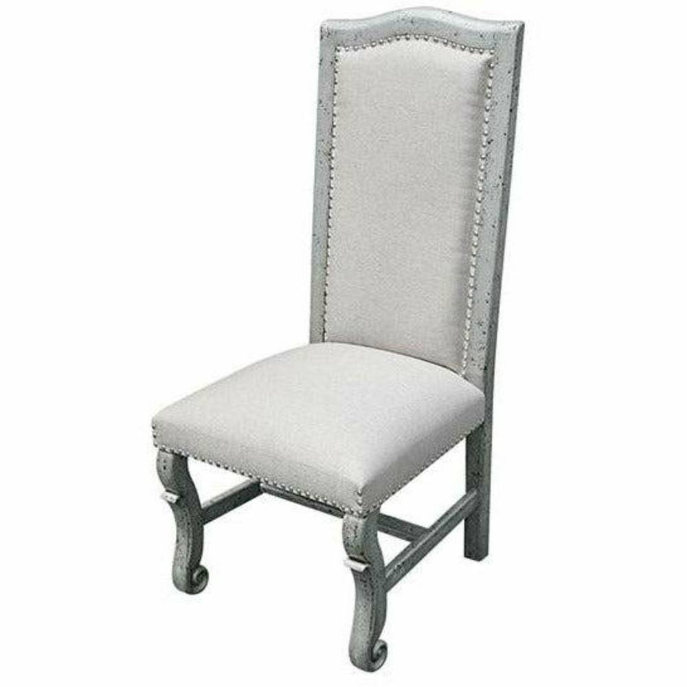 Casa Bonita Peruvian Hand-Painted Carved Wood and Linen Torino Dining Chair - Image 1