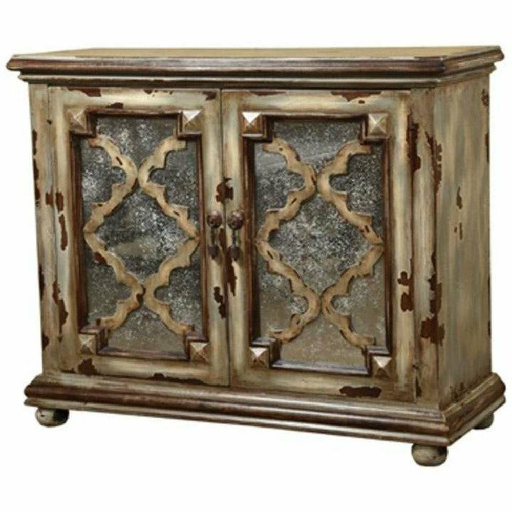 Casa Bonita Peruvian Hand-Painted Carved Wood and Antiqued Mirror Diamond Chest - Image 1