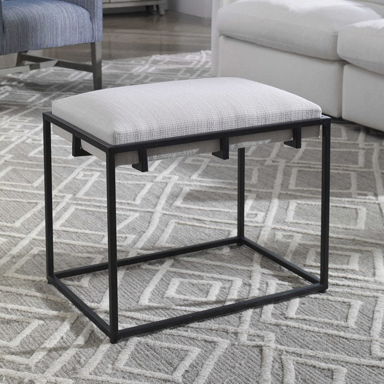 Uttermost Paradox Textured White Fabric Cushion Modern Black Iron Small Bench - Image 2