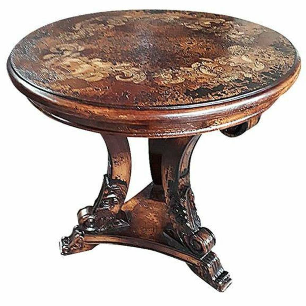 Casa Bonita Peruvian Hand-Painted Carved Wood Valentina Round End Table - Image 1