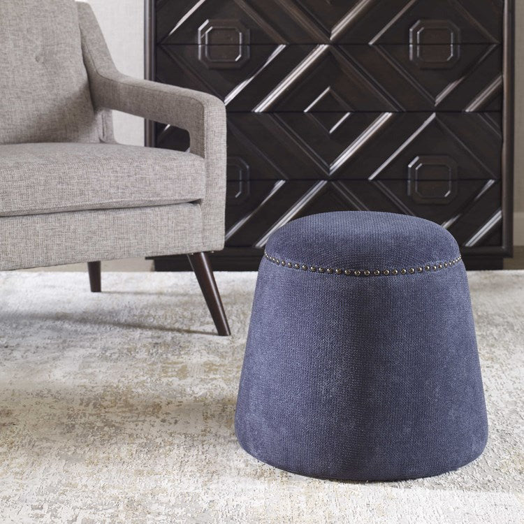 Uttermost Gumdrop Plush Denim Blue Chenille Round Ottoman - Image 2
