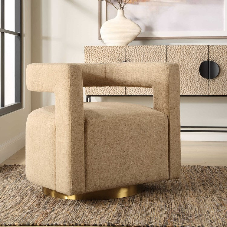 Uttermost Grounded Toast Boucle Fabric Modern Swivel Chair