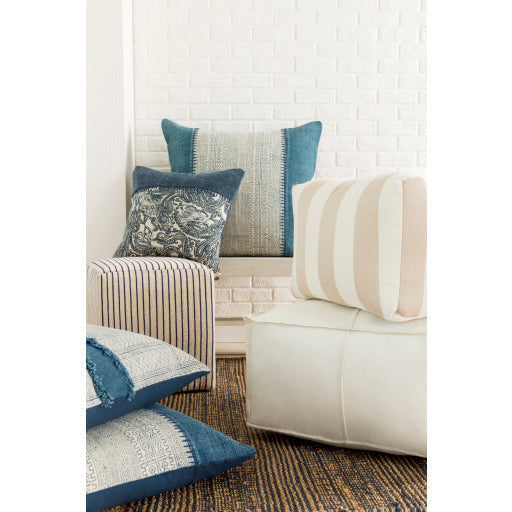 Surya Matchford Modern Rustic Ivory & Denim Blue Stripe Woven Pouf Ottoman MFPF-002 - Image 3