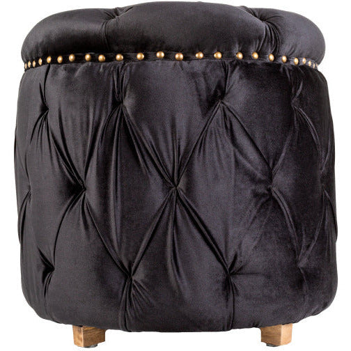 Surya Amana Modern Dark Ink Blue Tufted Round Ottoman With Nailheads AAA-001 - Image 2