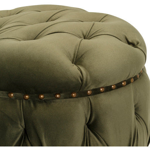 Surya Amana Modern Olive Green Tufted Round Ottoman With Nailheads AAA-004 - Image 3