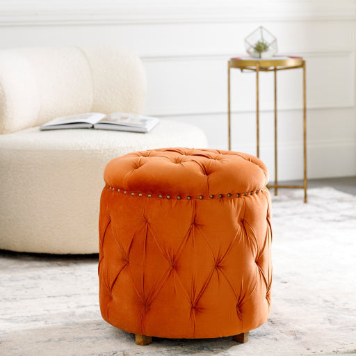Surya Amana Modern Orange Tufted Round Ottoman With Nailheads AAA-005 - Image 1