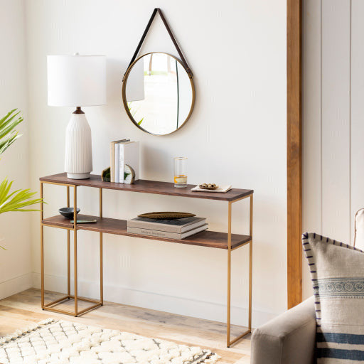 Surya Andrew Modern Dark Brown Wood Top With Gold Metal Base Console Table ADW-001 - Image 1