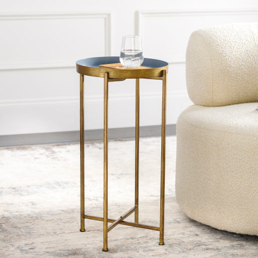 Surya Allenbury Modern Gray Tray Top With Gold Metal Base Round Accent Side Table AEU-001