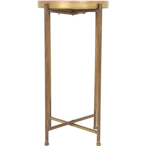 Surya Allenbury Modern Pink Tray Top With Gold Metal Base Round Accent Side Table AEU-002 - Image 3