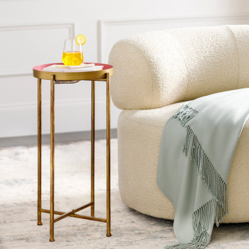 Surya Allenbury Modern Pink Tray Top With Gold Metal Base Round Accent Side Table AEU-002