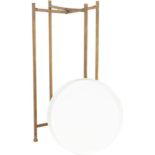 Surya Allenbury Modern White Tray Top With Gold Metal Base Round Accent Side Table AEU-003 - Image 3