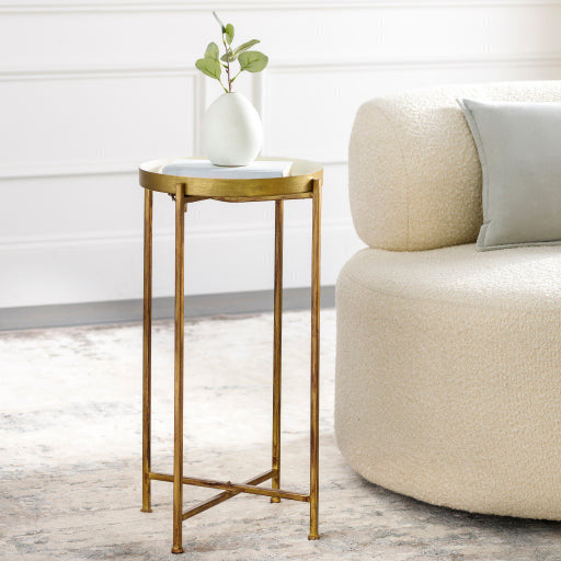 Surya Allenbury Modern White Tray Top With Gold Metal Base Round Accent Side Table AEU-003 - Image 2