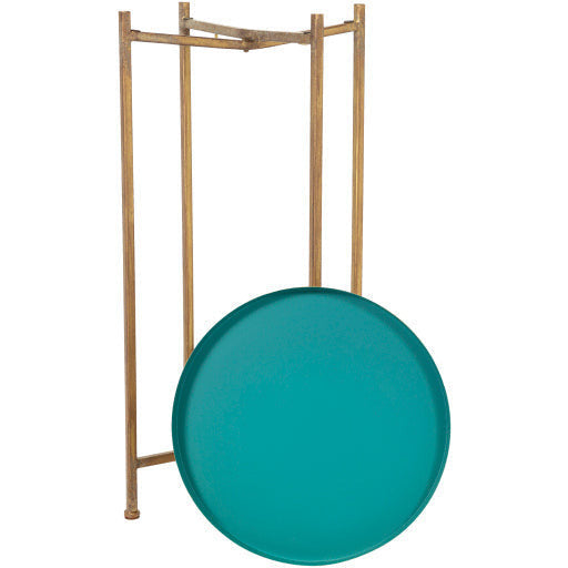 Surya Allenbury Modern Aqua Tray Top With Gold Metal Base Round Accent Side Table AEU-004 - Image 3