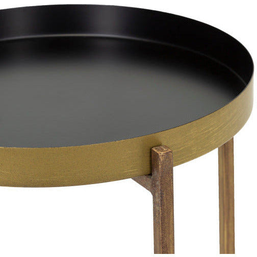 Surya Allenbury Modern Black Tray Top With Gold Metal Base Round Accent Side Table AEU-005 - Image 3