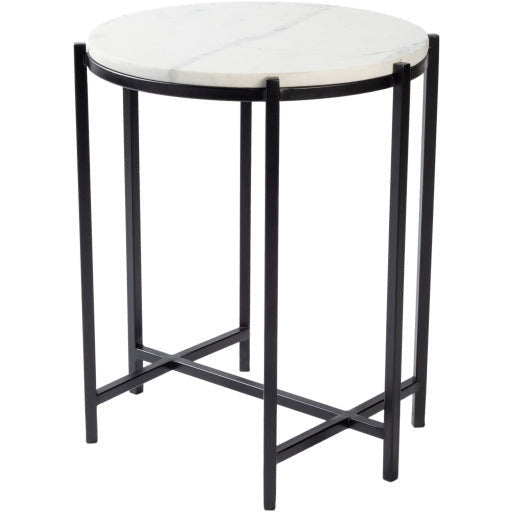 Surya Anaya Modern White Marble Top With Black Metal Base Round Accent Side Table ANA-002