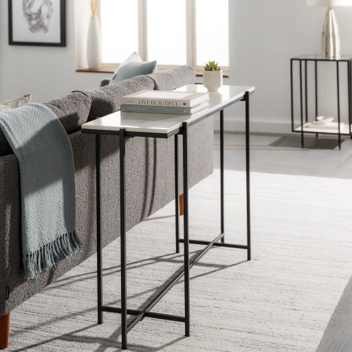 Surya Anaya Modern White Marble With Black Metal Base Console Table ANA-003 - Image 1